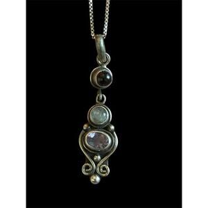 Sterling Silver Miadora Amethyst Moonstone Garnet Pendant 16” Italian Box Chain
